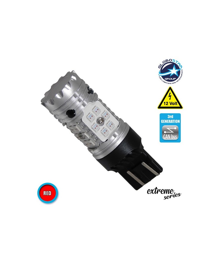Λαμπτήρας LED Extreme Series Can-Bus 3ης Γενιάς με βάση T20 7443 15W 12v Κόκκινος για Πορείας Στοπ GloboStar 81152
